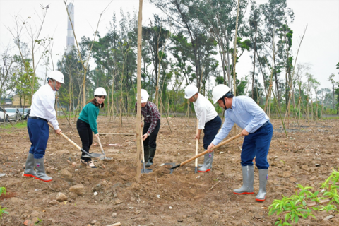 Ban lãnh đạo Công ty trồng cây tại lễ phát động trồng cây xuân Ất Tỵ năm 2025