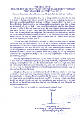 Thư chúc mừng của Chủ tịch Hội đồng thành viên EVN nhân Ngày Pháp luật Việt Nam (9/11)