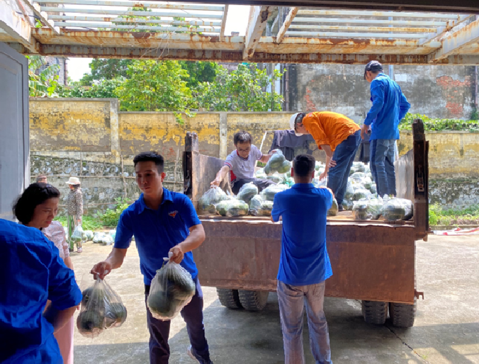 Công đoàn và Đoàn Thanh niên Công ty hỗ trợ vận chuyển dưa cho CBCNV